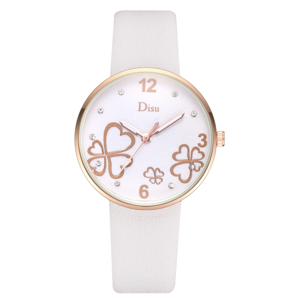 Fashionable Female Alloy Watch Artificial Leather Belt Ladies Casual Quartz Wristwatch( White )