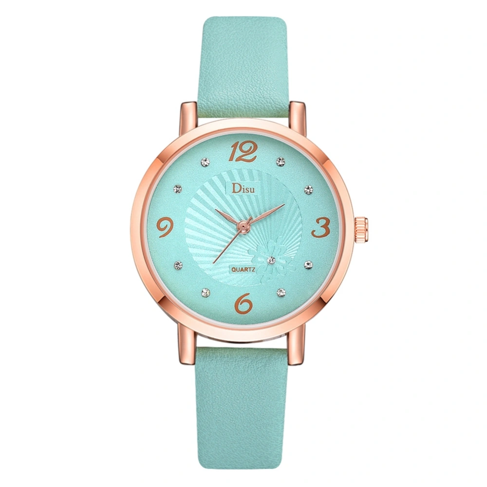 Personalized Female Alloy Watch Artificial Leather Belt Simple Quartz Wristwatch( Sky Blue )