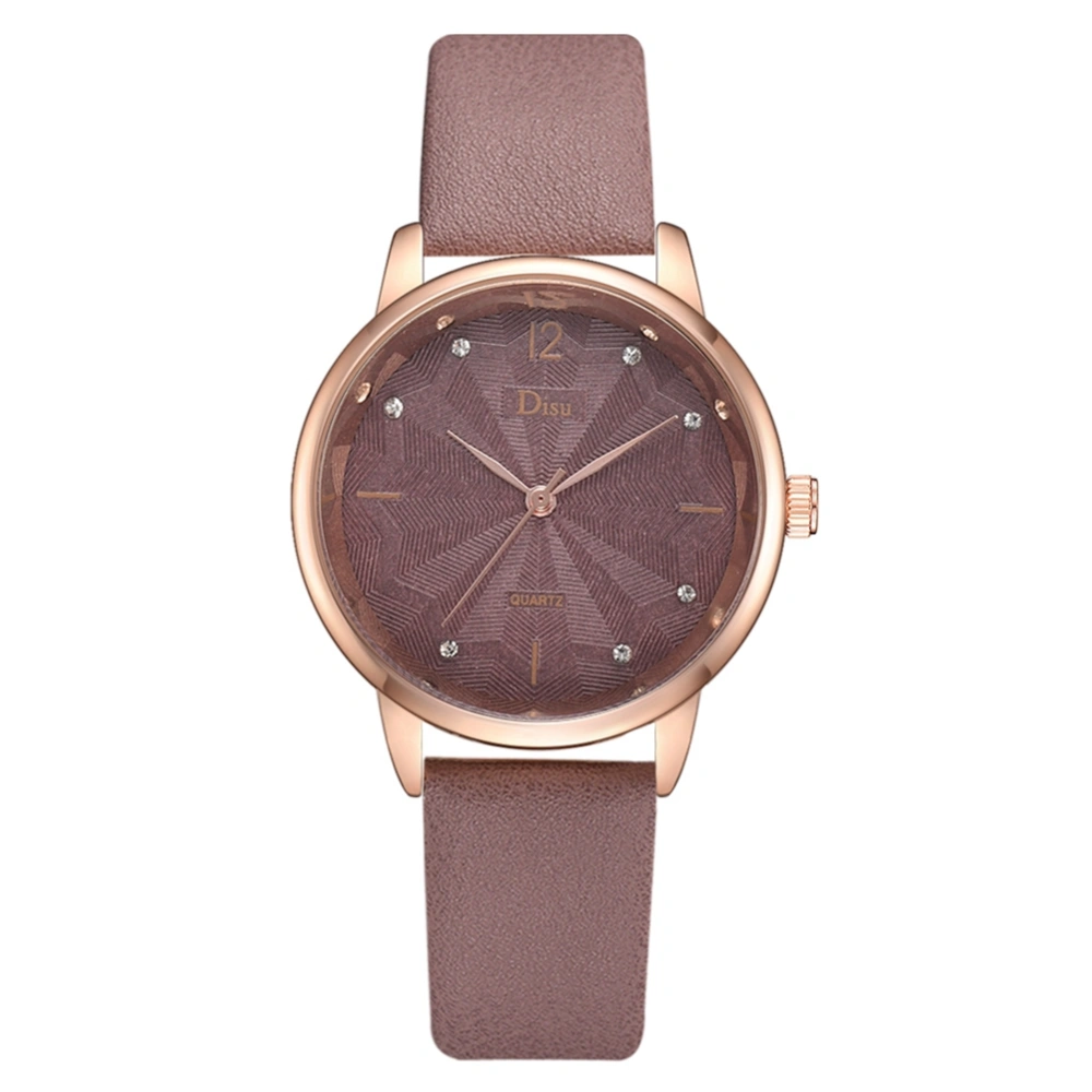 Fashionable Alloy Watch Artificial Leather Belt Female Simple Quartz Wristwatch( Beige )