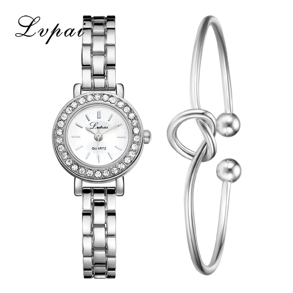 Fashionable Women Quartz Watch Casual Wristwatch Elegant Bracelet Silver + White