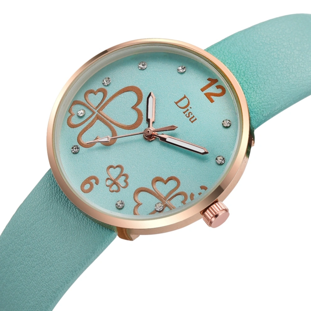 Fashionable Female Alloy Watch Artificial Leather Belt Casual Quartz Wristwatch( Sky Blue )