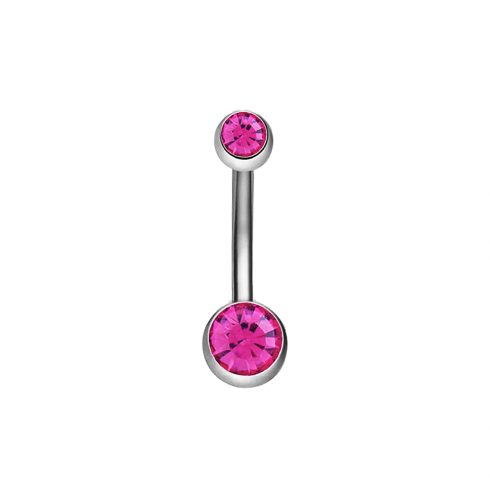 Stainless Steel Dual Rhinestone Navel Button Anti allergy Piercing Body Jewelry(Rose red)