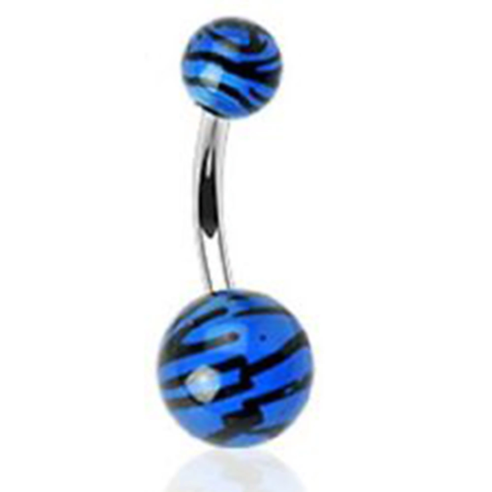 Resin Ball Zebra Leopard Print Navel Button Anti allergy Piercing Body Jewelry(Blue)