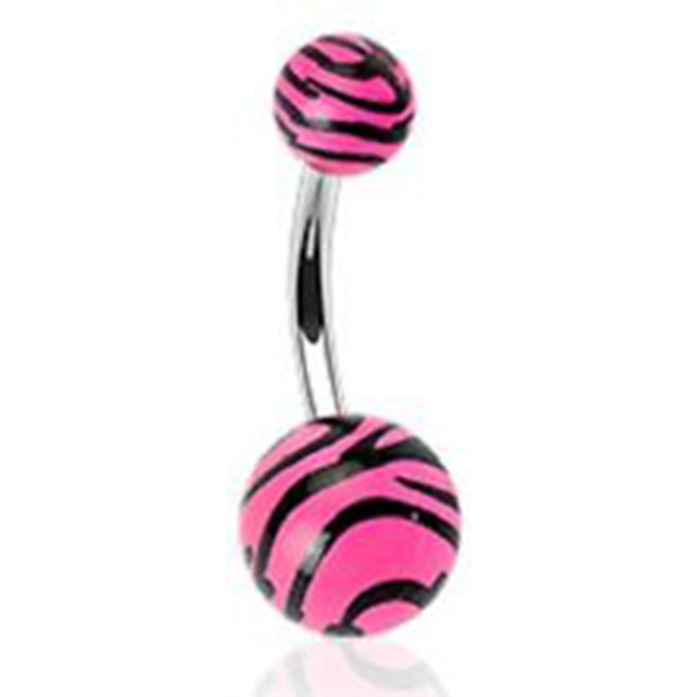 Resin Ball Zebra Leopard Print Navel Button Anti allergy Piercing Body Jewelry(Pink)