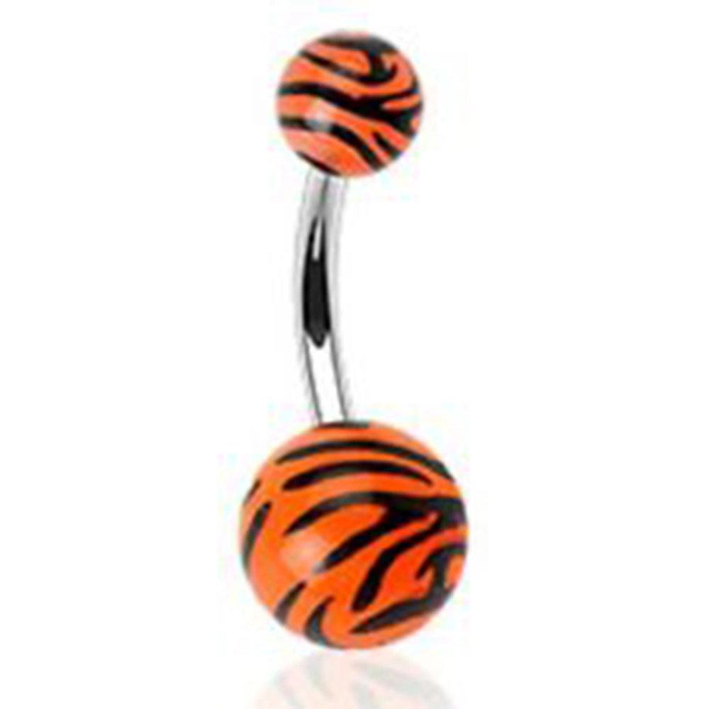 Resin Ball Zebra Leopard Print Navel Button Anti allergy Piercing Body Jewelry(Orange)