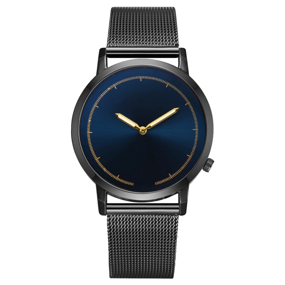 Fashion Simple Business Watch Men Women Quartz Alloy Band Wristwatch(black&blue)