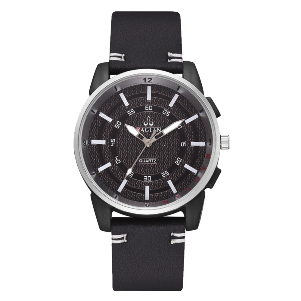 Men Simple Stylish Quartz Analog PU Leather Strap Watch Business Wristwatch (Black)