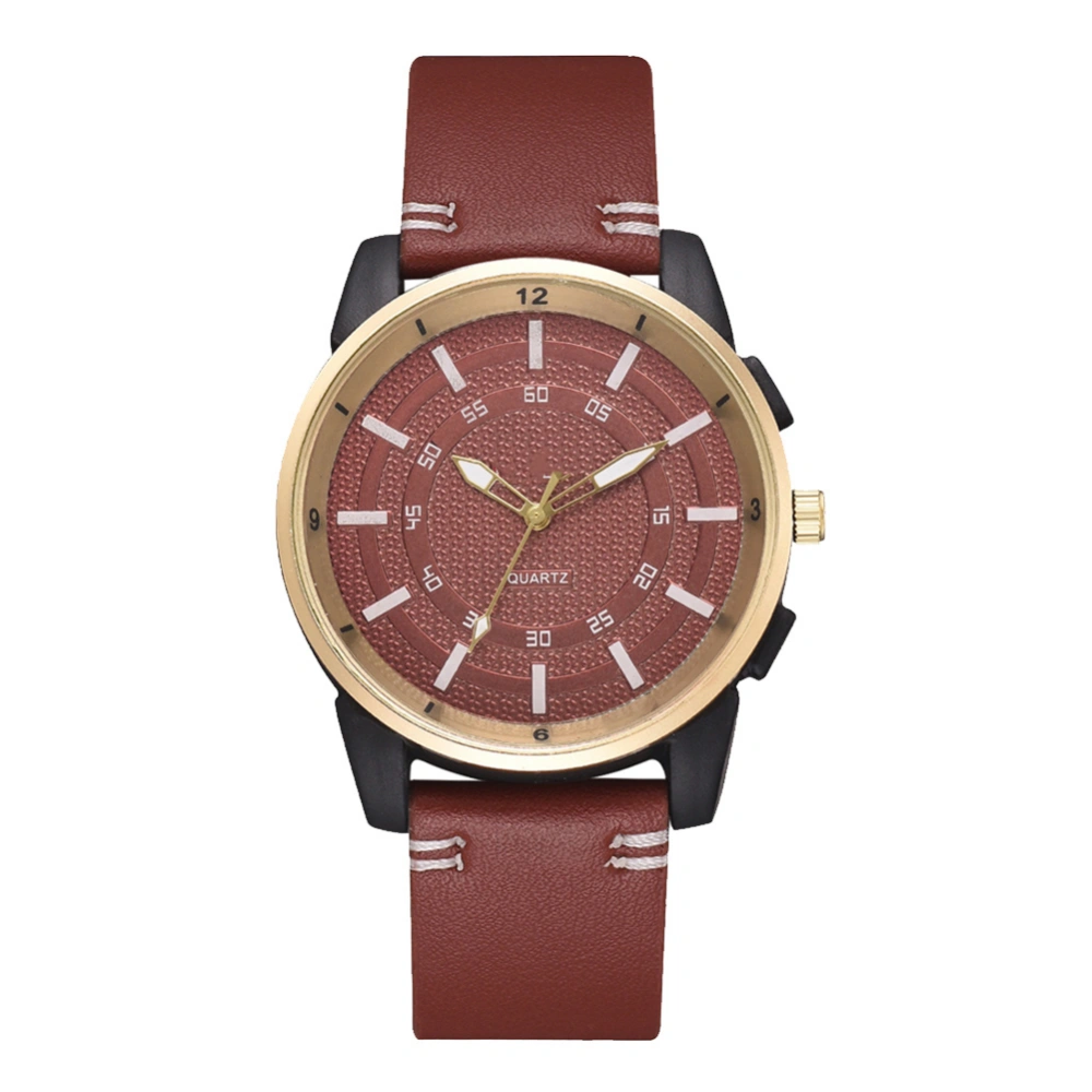 Men Casual Stylish Quartz Analog PU Leather Strap Watch Business Wristwatch (Light Brown)