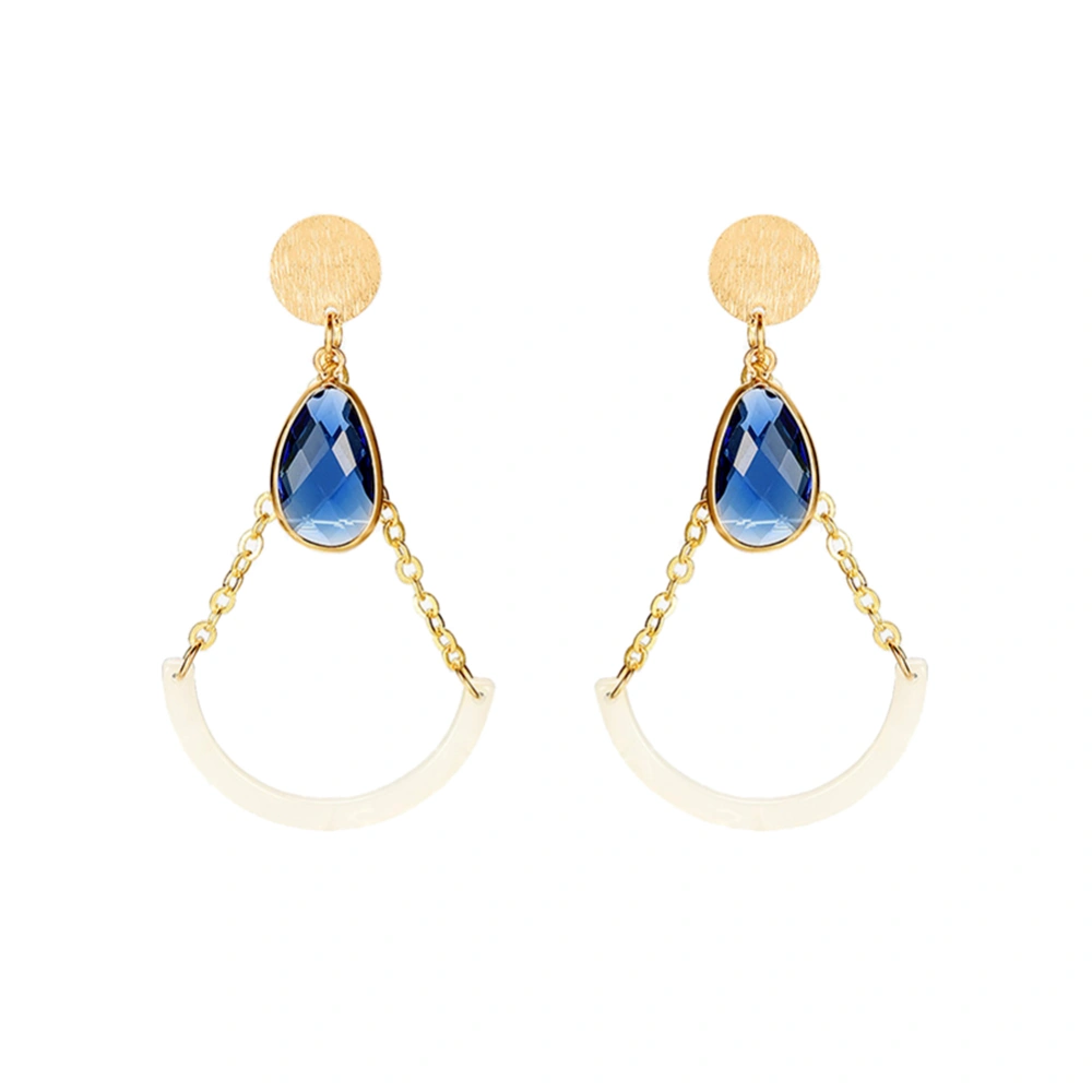 Women Lady Blue Zircon Round Ear Stud Geometric Dangles Earrings