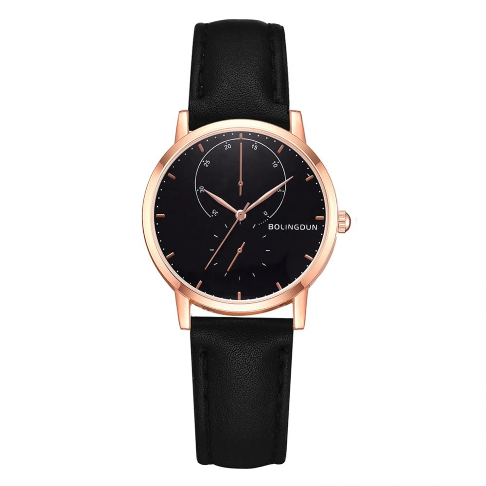 Fashion PU Leather Strap Quartz Watch Simple Fashion Style Alloy Unisex Watch (Rose Gold #4)