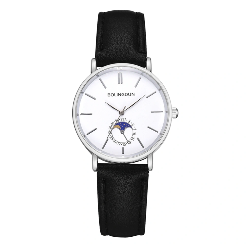 Zhoulianfa Fashionable Couple Glass Quartz Wristwatch Watch (Silver Frame White Dial S)