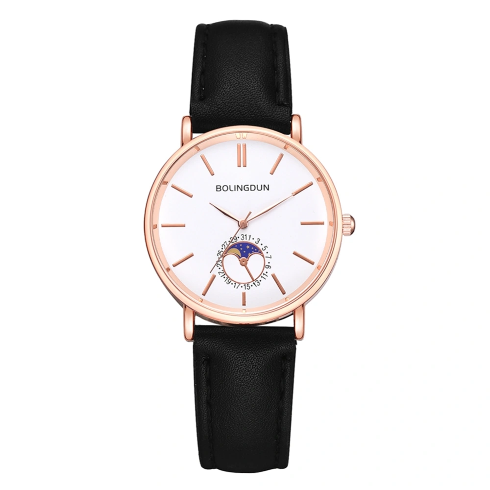 Zhoulianfa Fashionable Couple Glass Quartz Wristwatch Watch (Rose Gold Frame White Dial S)