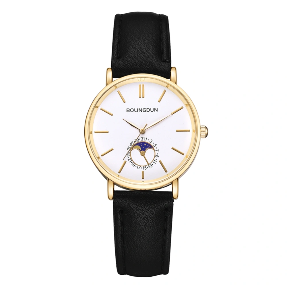 Zhoulianfa Fashionable Couple Glass Quartz Wristwatch Watch (Gold Frame White Dial S)