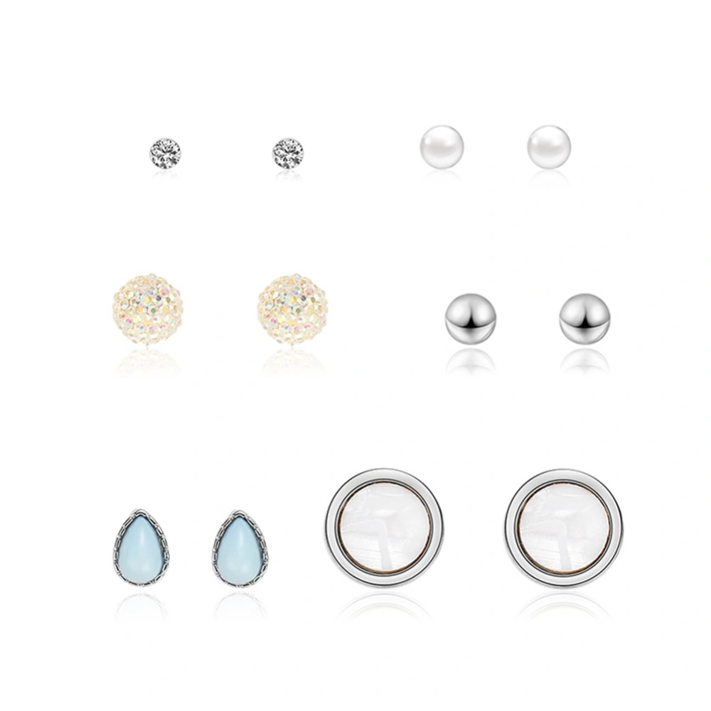 Six Sets Of Geometric Hydraulic Auger Studs Fashion Earrings Jewelry