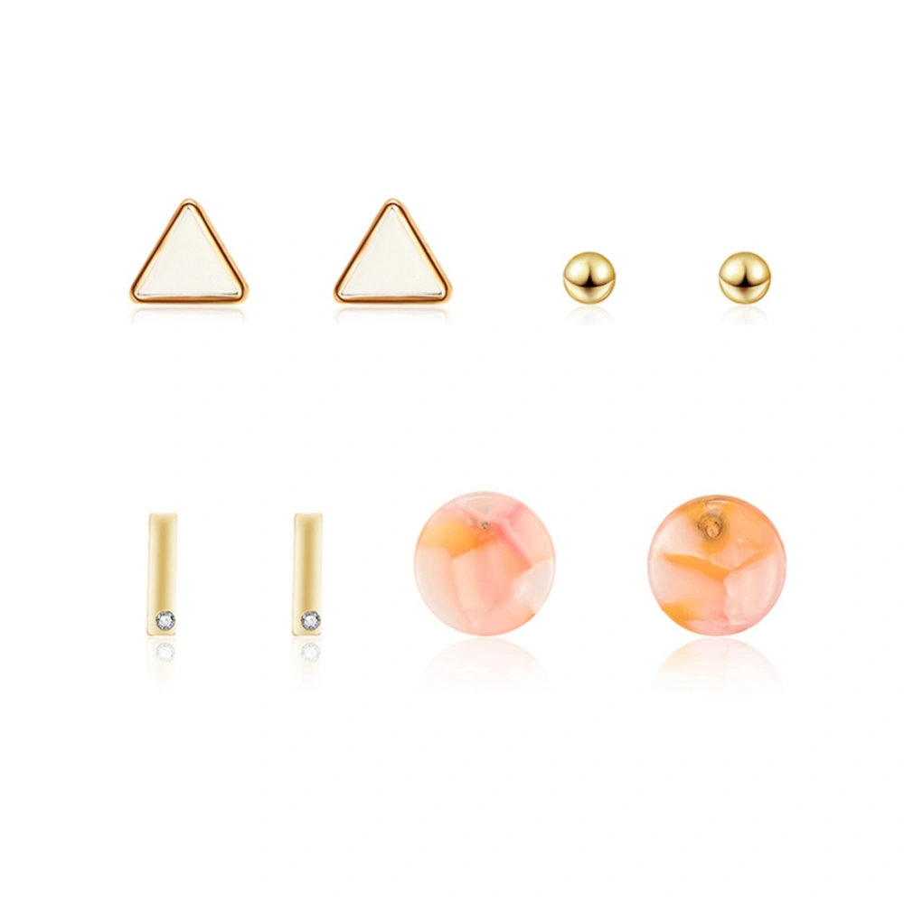 4 Pairs Fashionable Triangle Women Rhinestones Alloy Ear Studs Earrings Jewelry