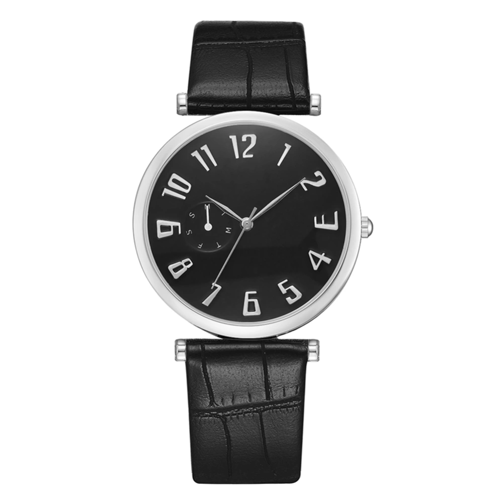 Fashion Casual Watch Men Women Quartz PU Leather Band Wristwatch(silver black dial big)