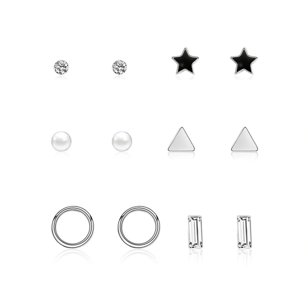 6Pcs Geometric five pointed Star Earrings Alloy Ear Stud Jewelry Gift