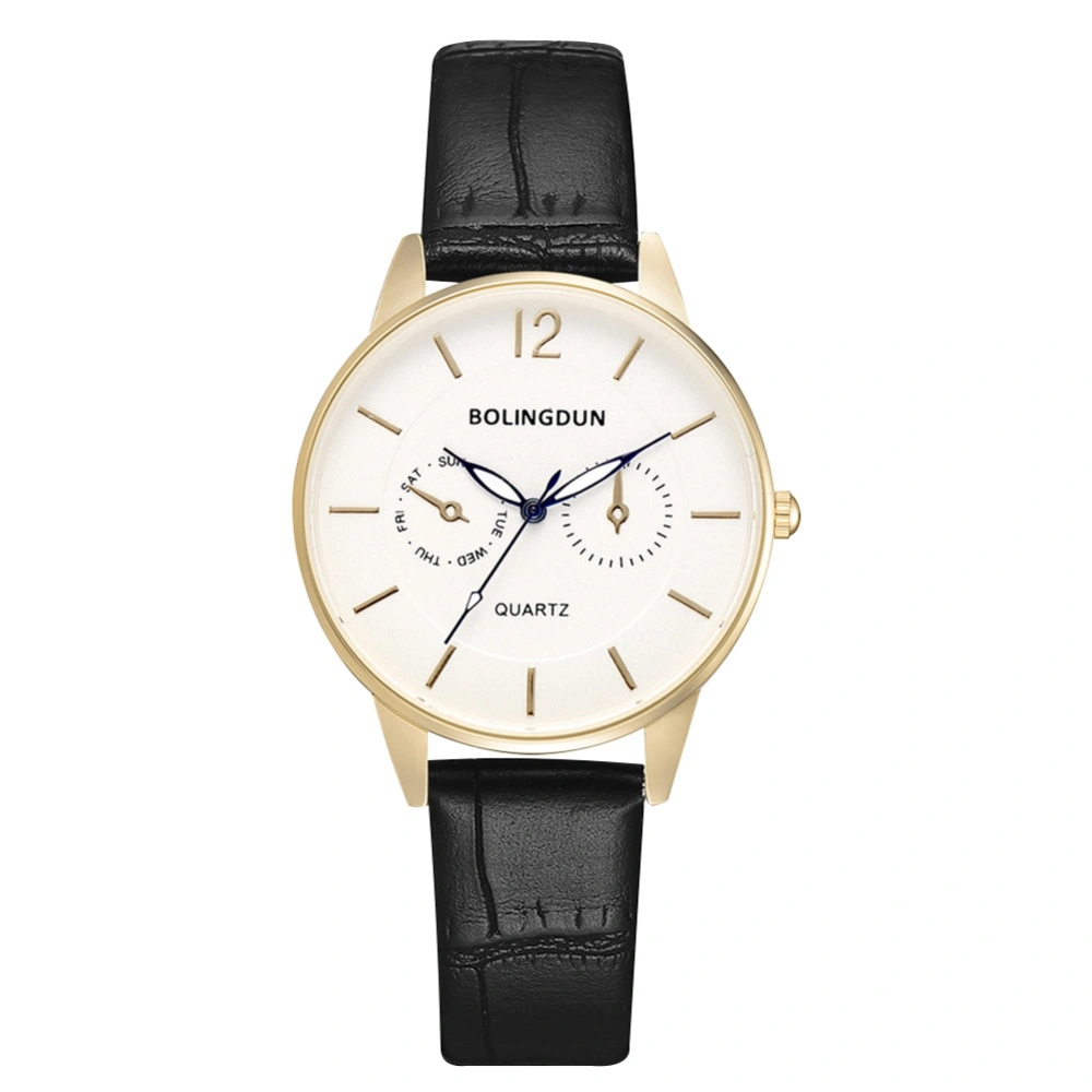 Fashion Casual PU Leather Male Female Watch Round Dial Business Quartz Wristwatch(Gold Female)