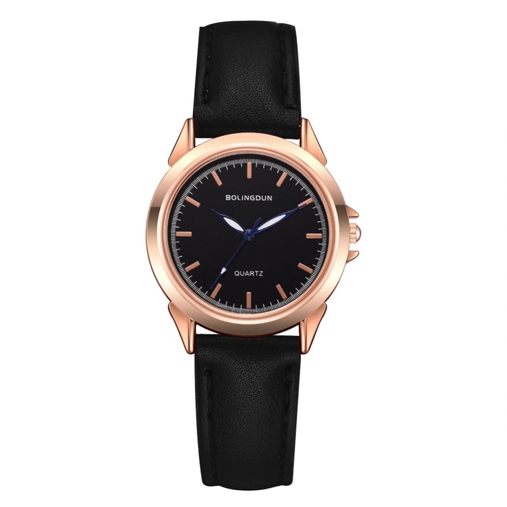 Male Female Business Watch Round Dial Blue Pointer Quartz Wristwatch(Rose Gold+ Black Male)