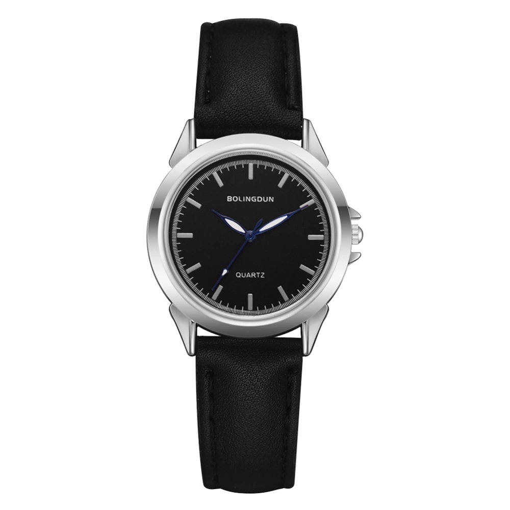 Male Female Business Watch Round Dial Blue Pointer Quartz Wristwatch(Silver+Black Female)