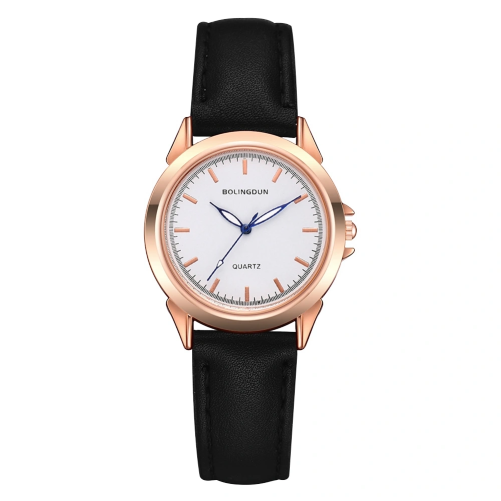 Male Female Business Watch Round Dial Blue Pointer Quartz Wristwatch(Rose Gold+White Female)