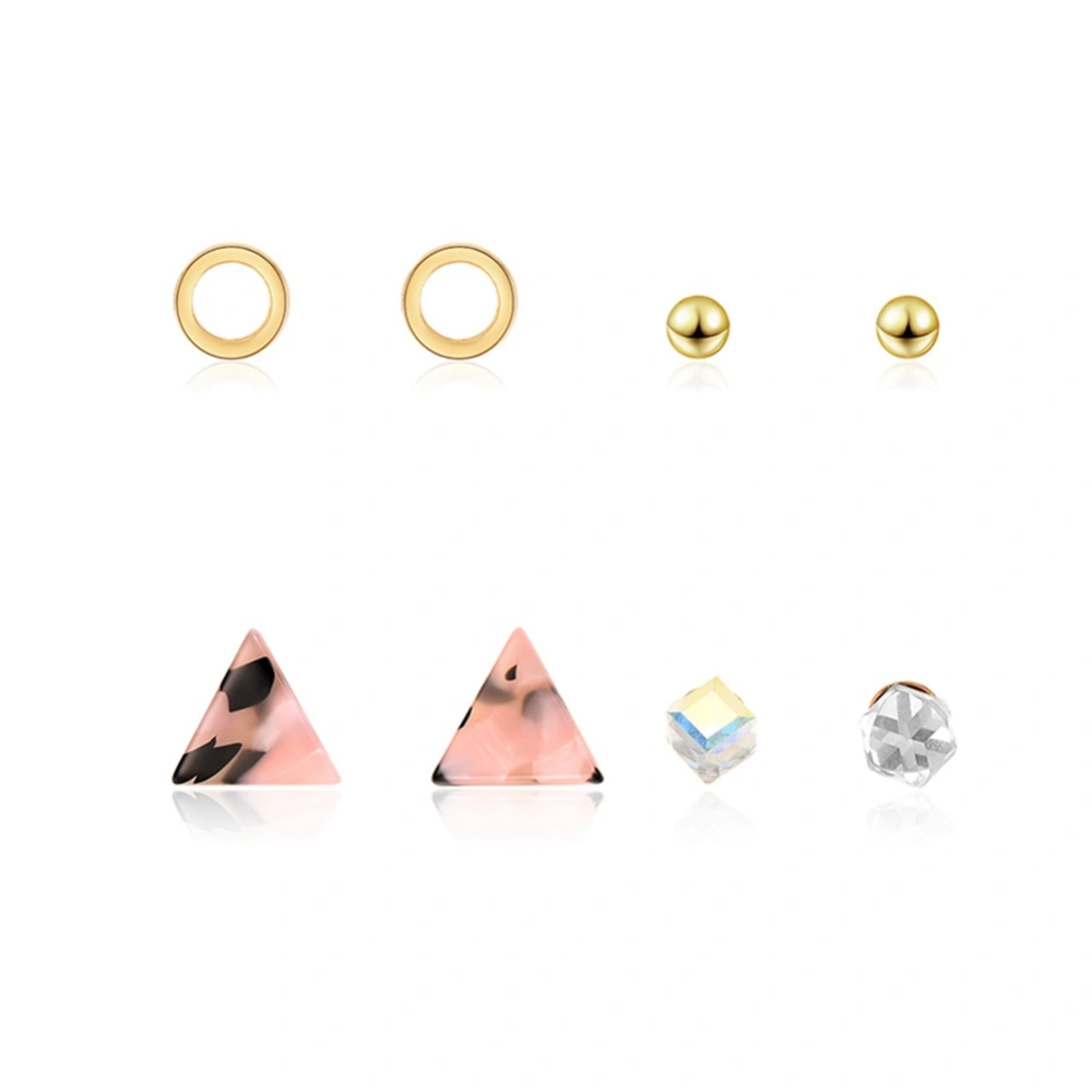 4pcs/set Fashion Women Shinning Geometric Pattern Stud Earrings Jewelry