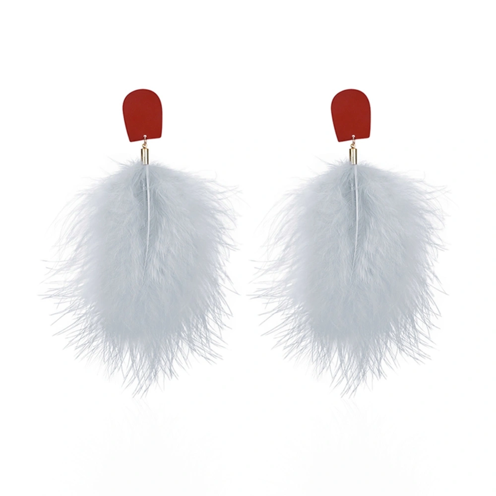 Fashion Feather Earrings Long Dangle Earrings Jewelry for Lady Women (Grey)