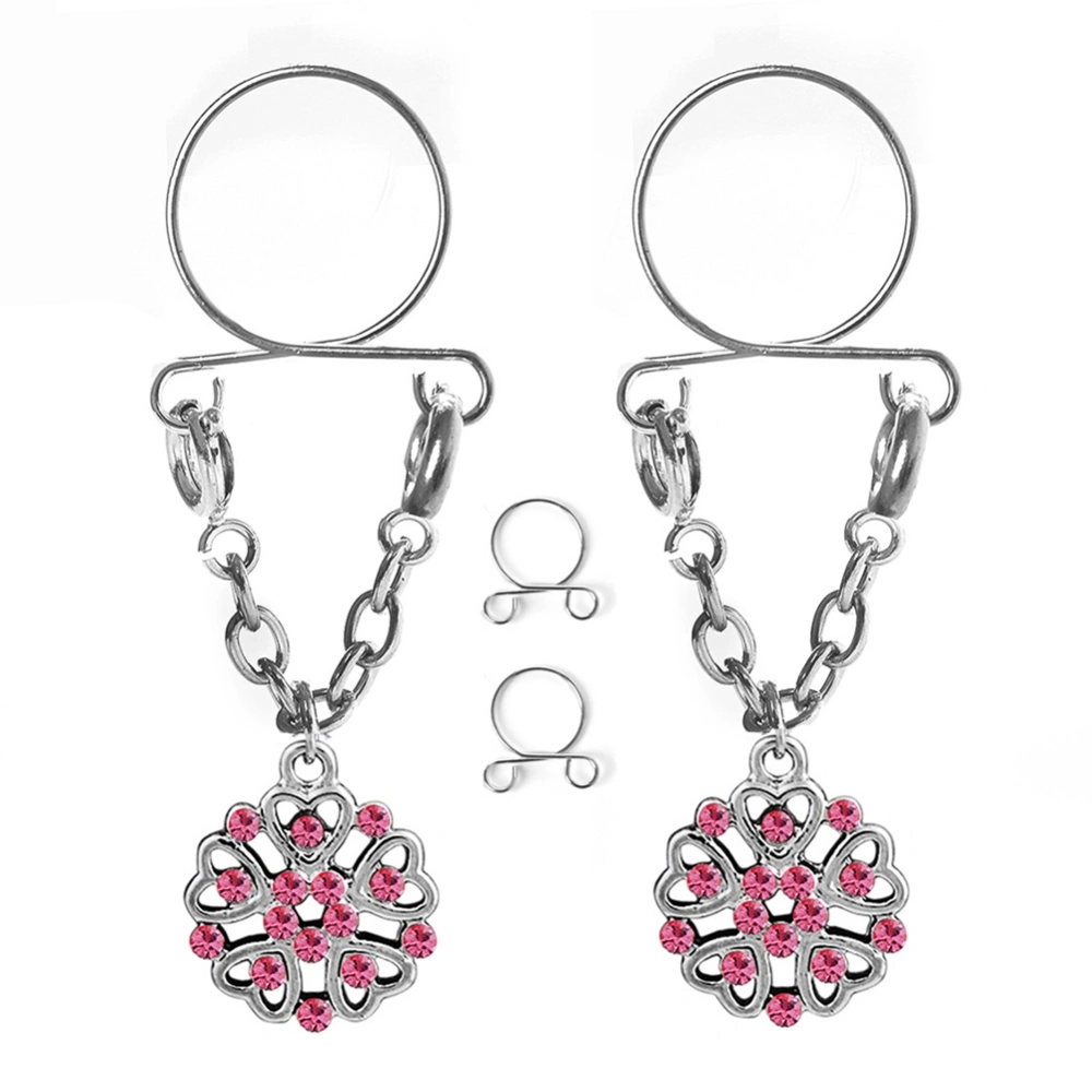 1 Pair of Fashionable Stainless Steel Flower Nipple Ring Decoration Piercing Jewelry(pink)