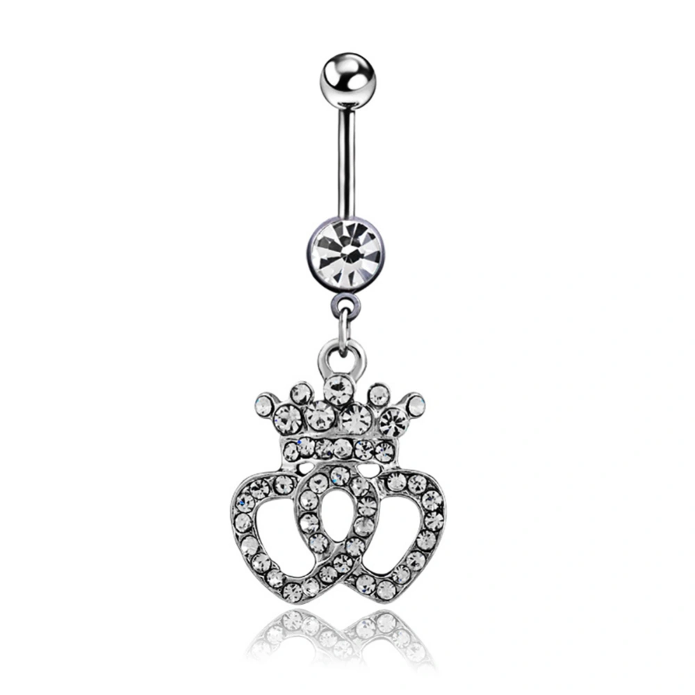 Alloy Rhinestone Crown Shape Belly Electroplate Navel Ring Body Piering Jewelry (White)