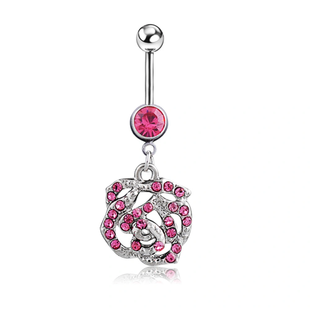 Flower Shape Belly Button Ring Rhinestone Navel Bar Ring Body Piercing Jewelry Accessory