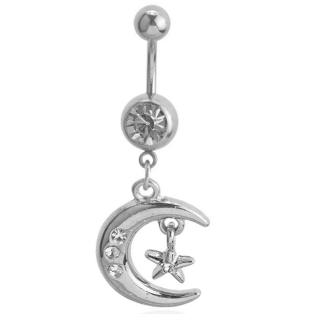 Star Moon Pendant Belly Button Ring Delicate Rhinestone Decoration Navel Piercing Jewelry