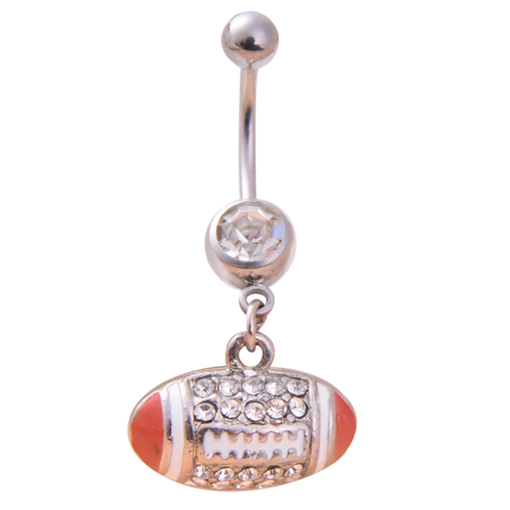 1pc Body Piercing Jewelry Stainless Steel Rhinestone Rugby Pendant Belly Ring