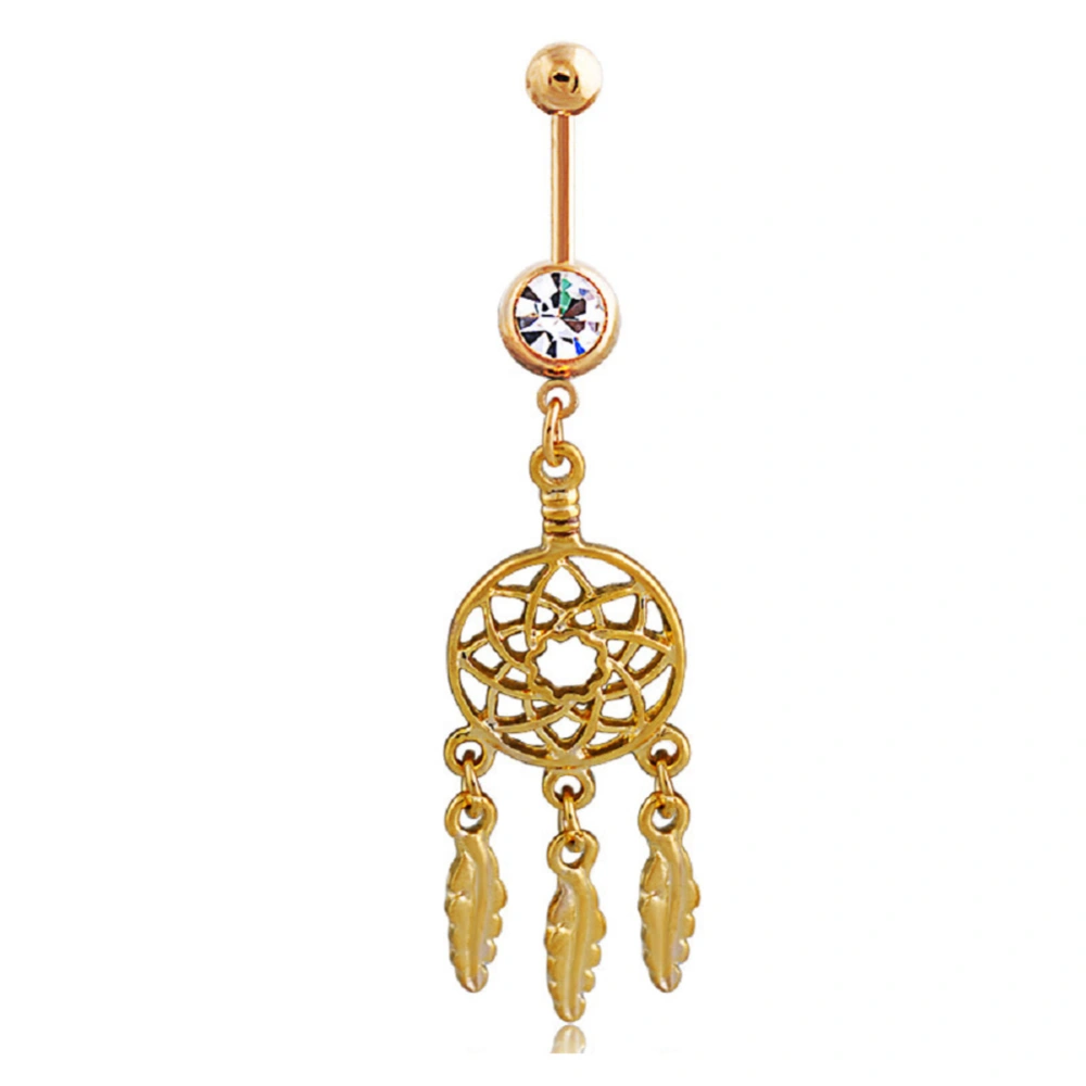 Golden Leaf Pendant Dreamcatcher Navel Ring Belly Button Nail Body Piercing Bar Accessory