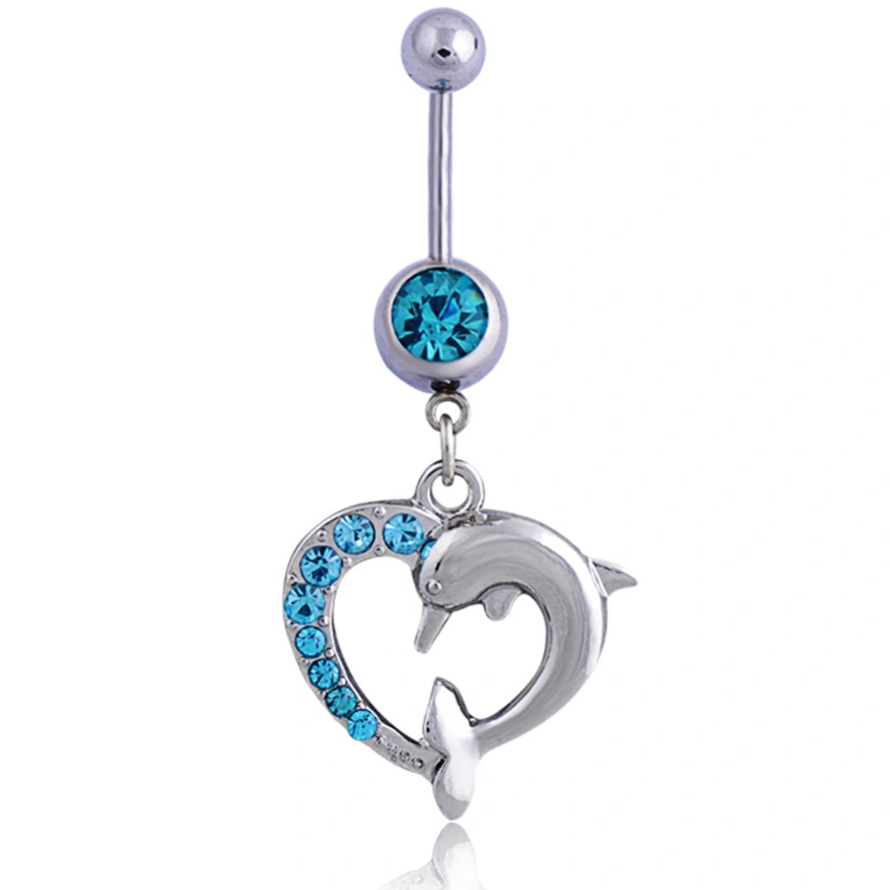 Fashion Dolphin Heart Pendant Belly Navel Ring Barbell Stainless Steel Body Piercing Jewelry