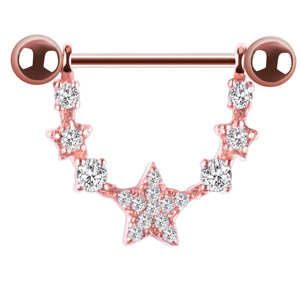 Stainless Steel Anti allergy five pointed Star Nipple Ring Barbell Body Piercing(Rose Gold)