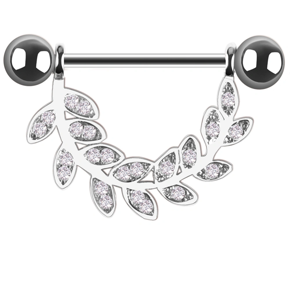 Stainless Steel Anti allergy Leaf Rhinestone Nipple Ring Barbell Shield Body Piercing(Silver)