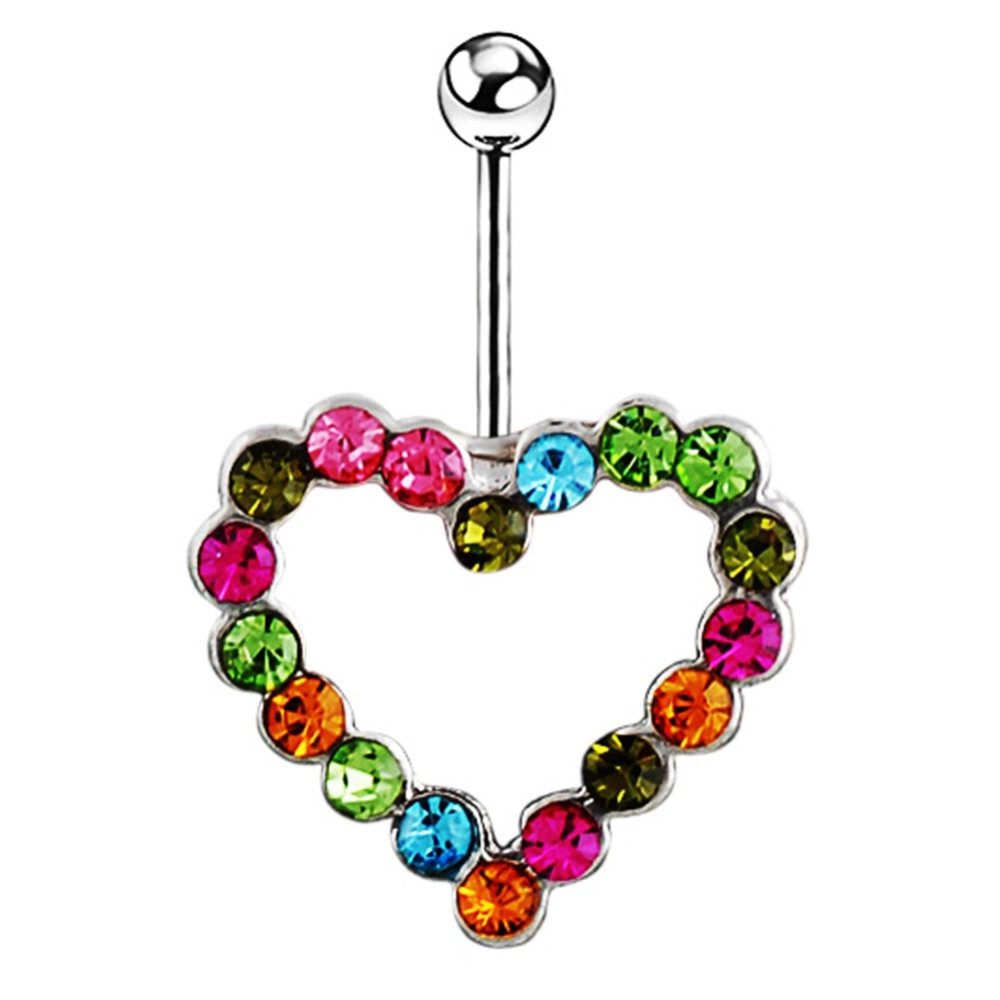 Delicate Heart Shape Pendant Belly Ring with Colorful Rhinestone Decoration Piercing Jewelry