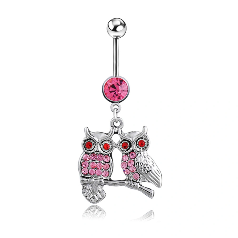 Fashion Owl Shape Pendant Belly Ring Rhinestone Decoration Piercing Jewelry