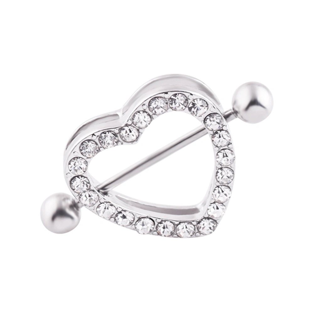 Double deck Love Shape Rhinestone Nipple Ring Anti allergy Piercing Body Jewelry(White L)