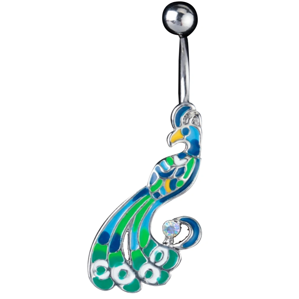 Colorful Peacock Shape Rhinestone Navel Ring Anti allergy Piercing Body Jewelry