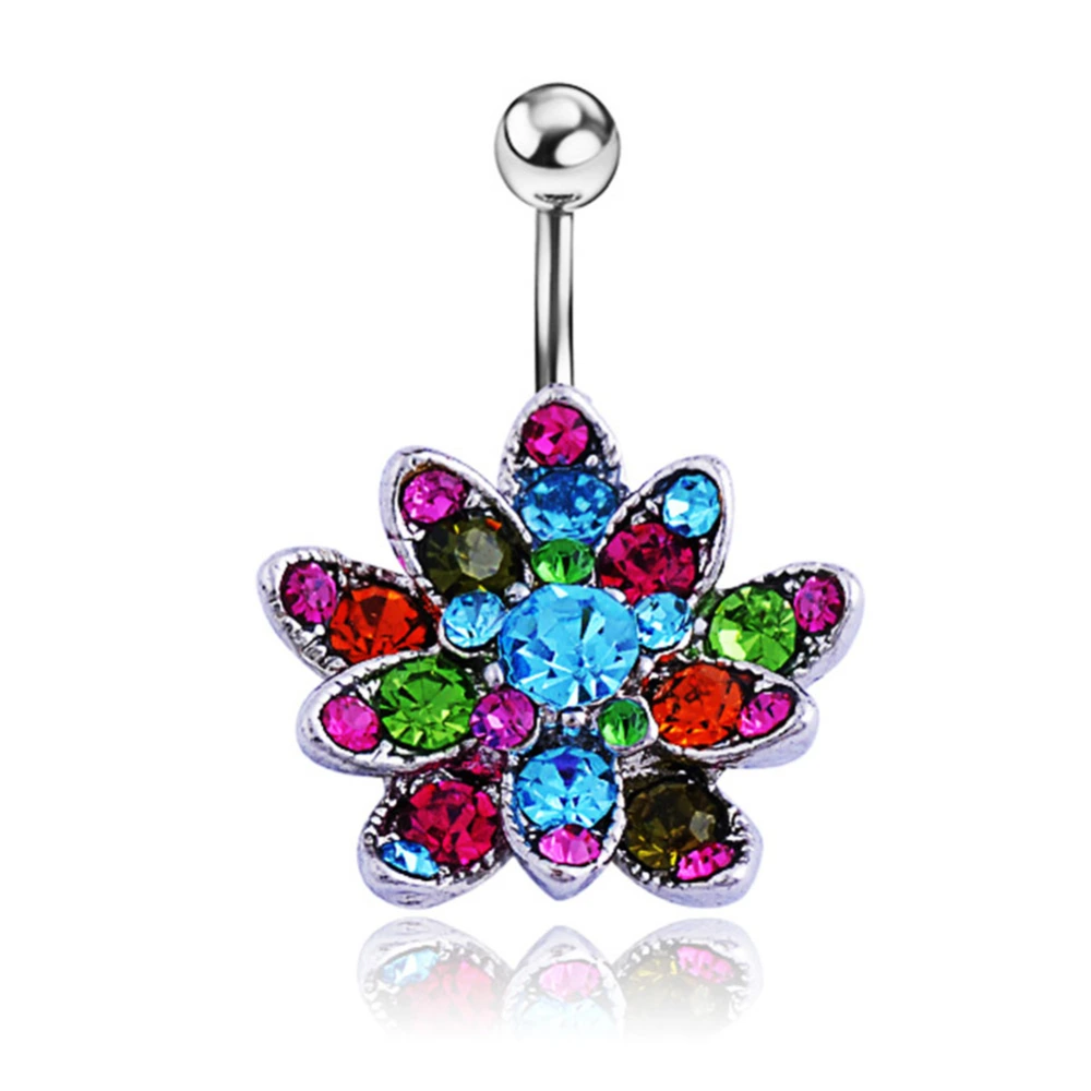 Alloy Rhinestone Colorful Lotus Shape Belly Navel Nail Electroplate Navel Ring Body Piering