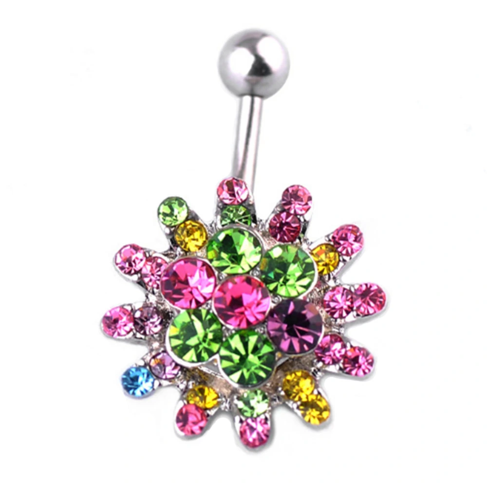 Alloy Rhinestone Colorful Floral Shape Belly Navel Nail Electroplate Navel Ring Body Piering