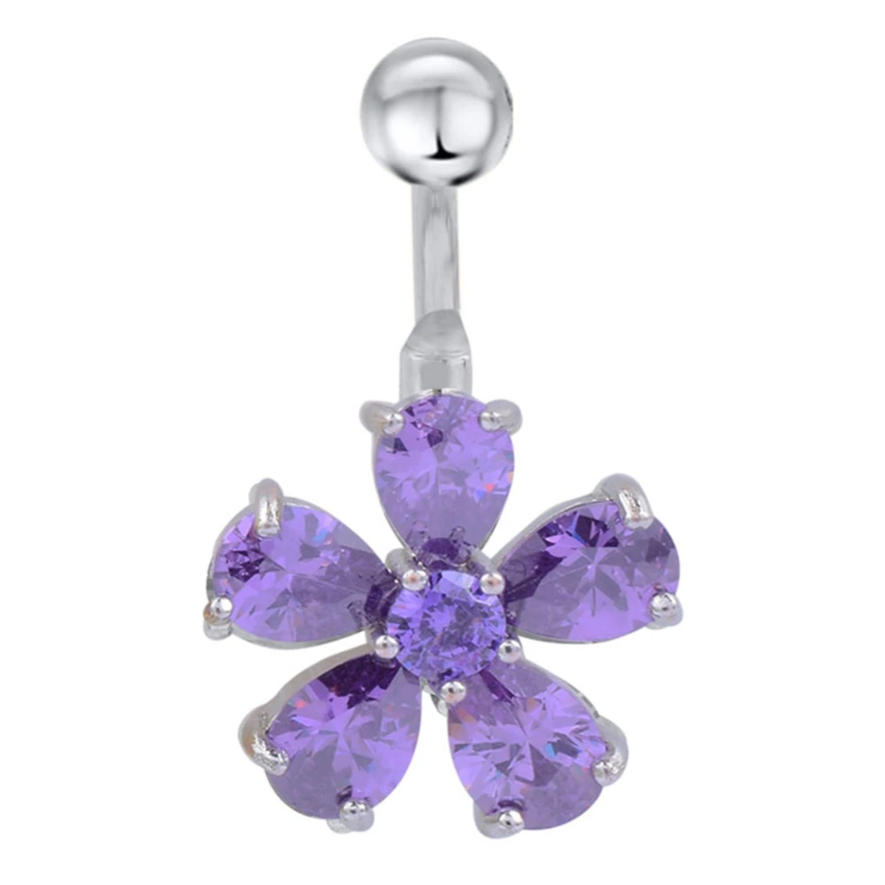 Fashionable Zircon Floral Belly Navel Ring Barbell Stainless Steel Body Piercing Jewelry #03