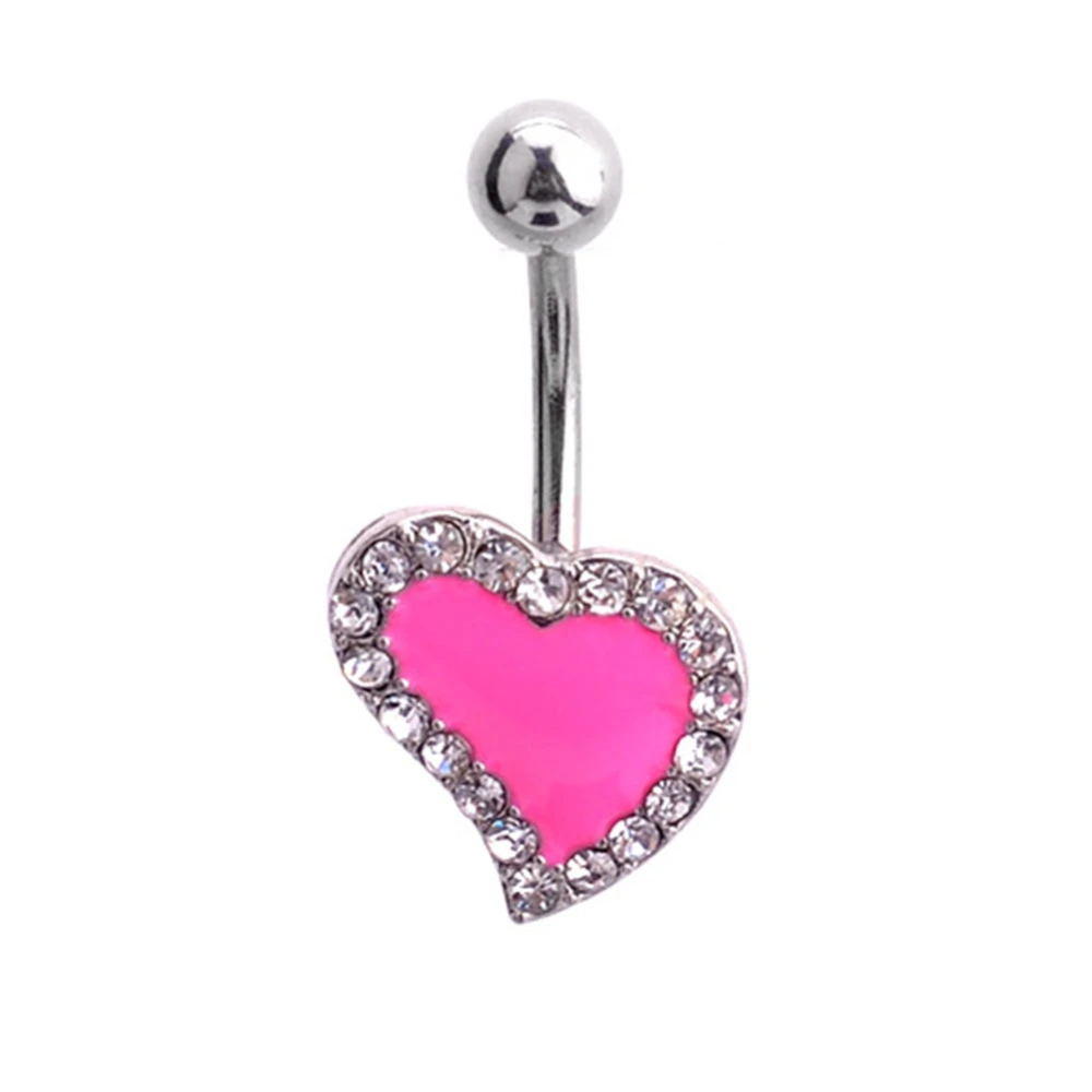 Fashionable Heart Rhinestone Belly Navel Ring Barbell Stainless Steel Body Piercing Jewelry