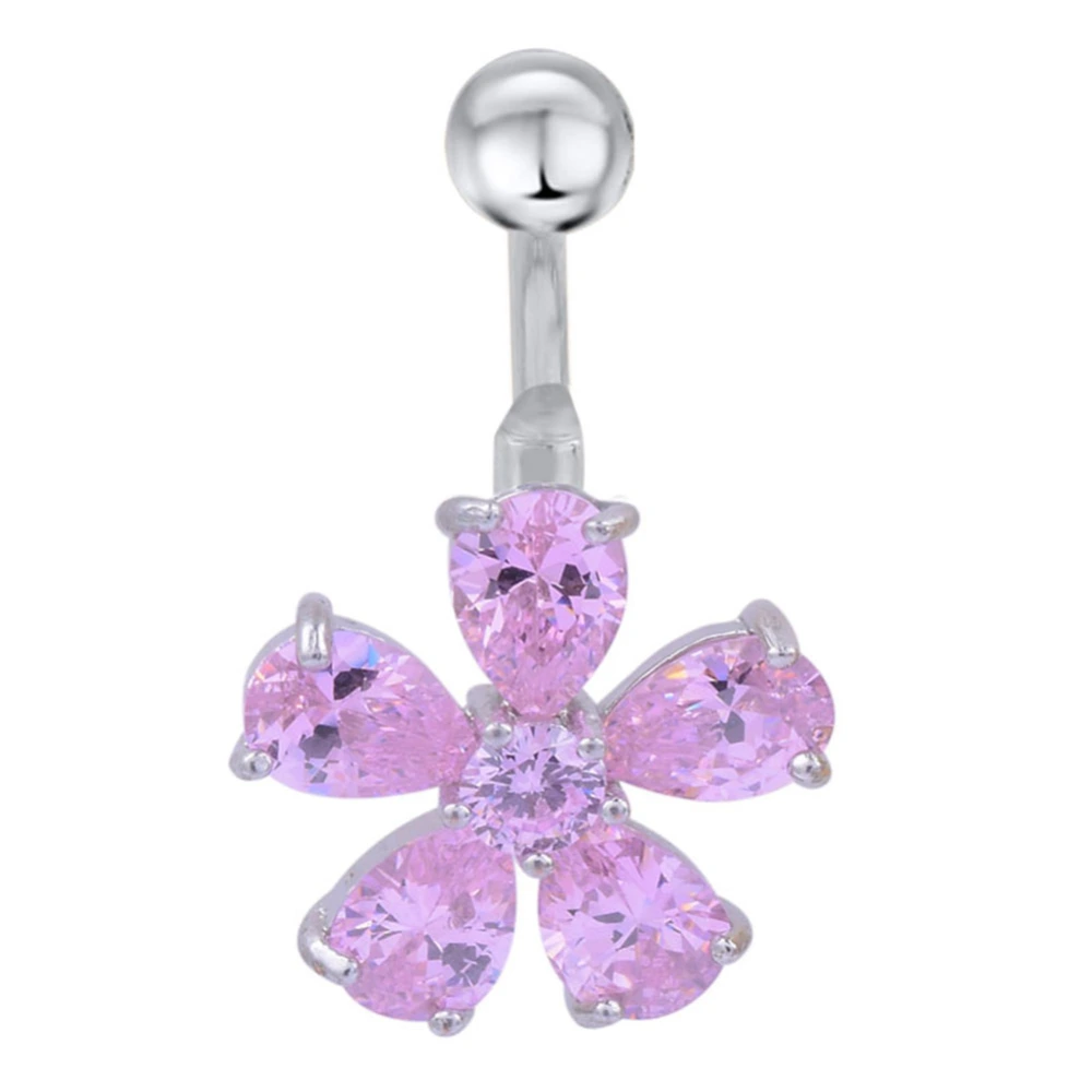 Fashionable Zircon Floral Belly Navel Ring Barbell Stainless Steel Body Piercing Jewelry #01