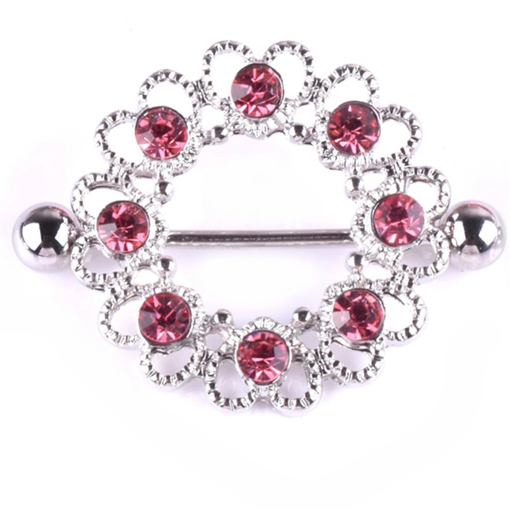 Geometrical Red Rhinestone Nipple Ring Anti allergy Piercing Body Jewelry(Pink)