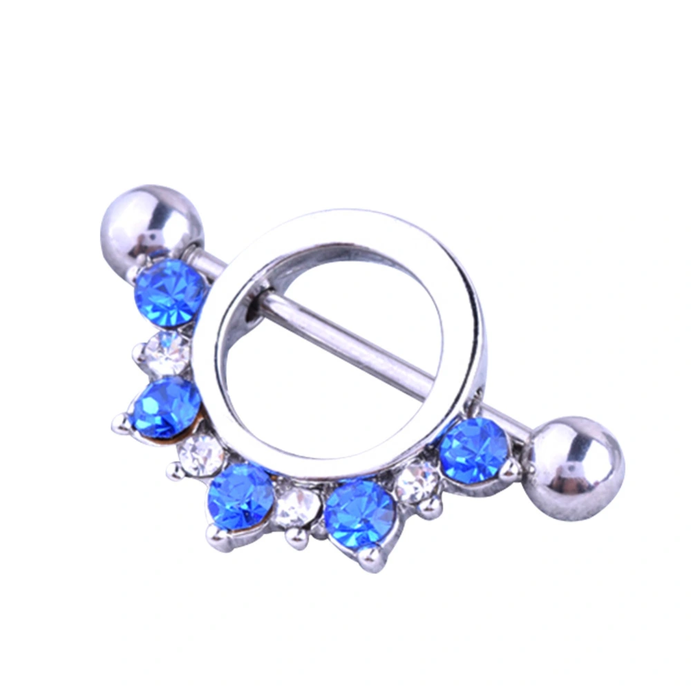 Body Piercing Jewelry Stainless Steel Rhinestone Circle Shape Nipple Ring (Light Blue)