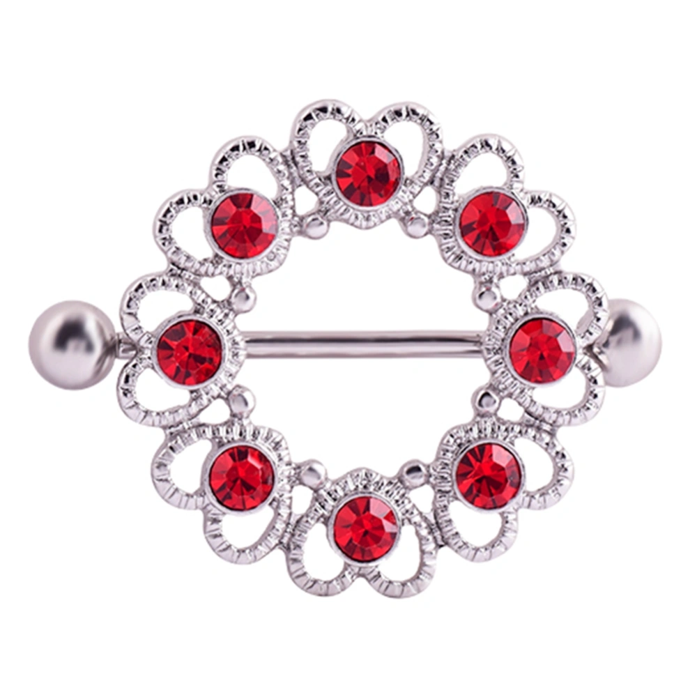 Geometrical Red Rhinestone Nipple Ring Anti allergy Piercing Body Jewelry(Red)