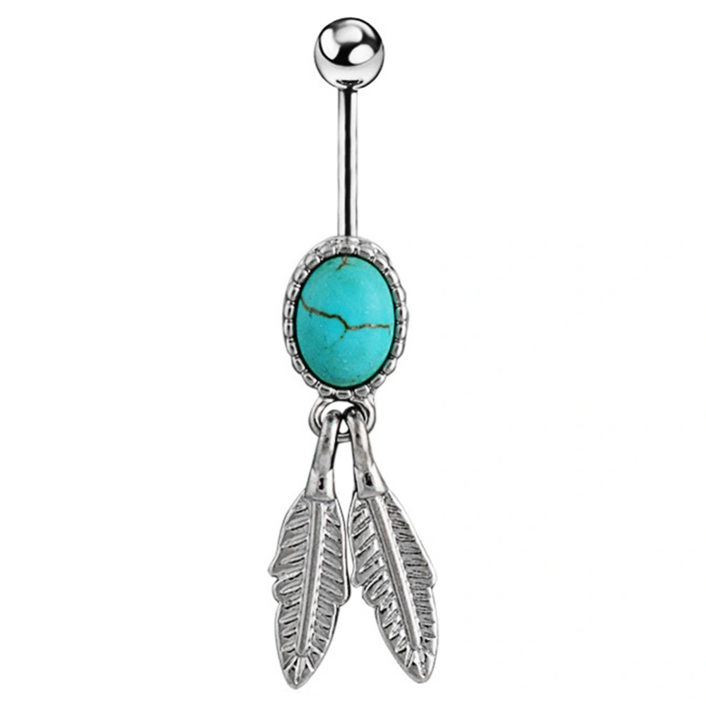 Dangle Belly Button Rings Navel Barbell Women Blue Line Turquoise Stainless Steel Dangling