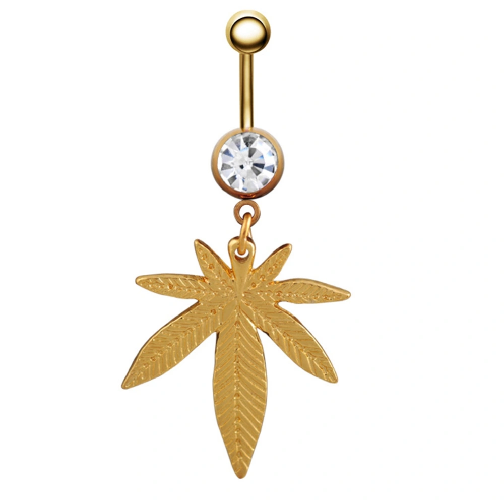 Dangle Belly Button Rings Navel Barbell Women Golden Maple Leaf Stainless Steel Dangling